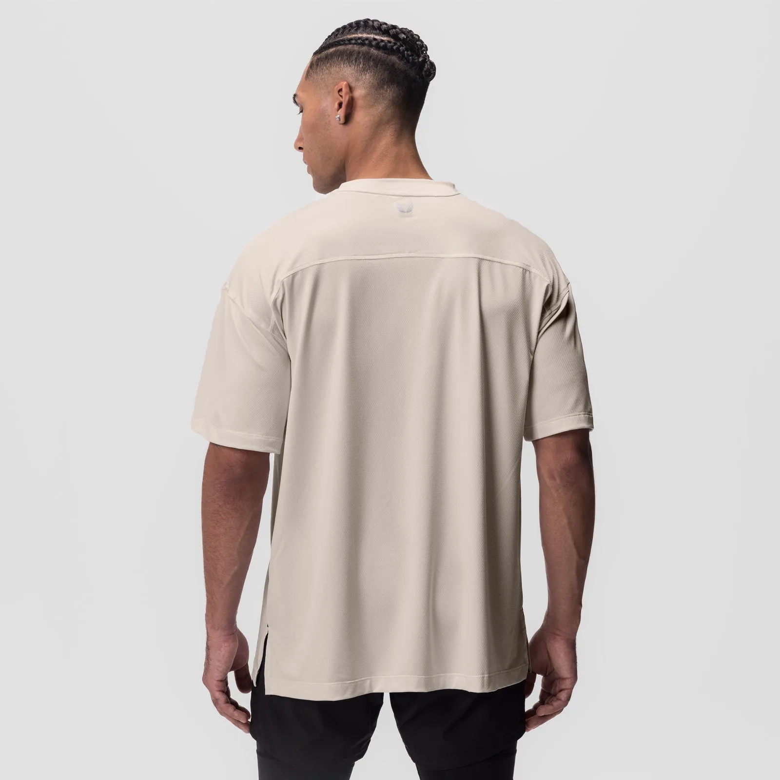 0822. AeroSilver® Oversized Tee - Beige "Box Logo"