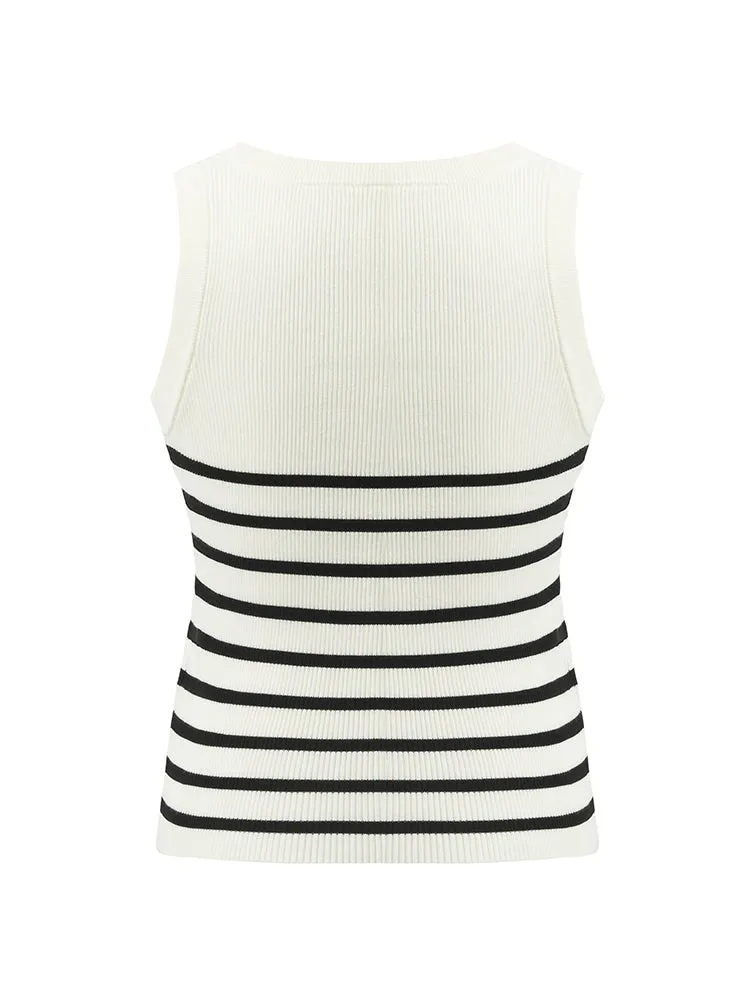Acetate Cotton Knitted Striped Tank Top