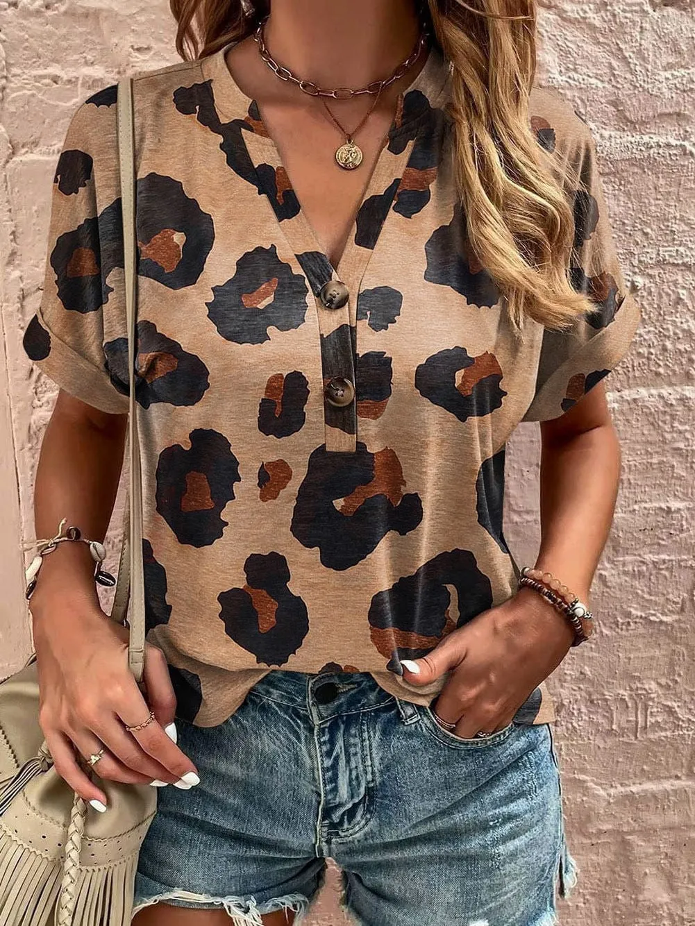 Brown Leopard Print Casual Top