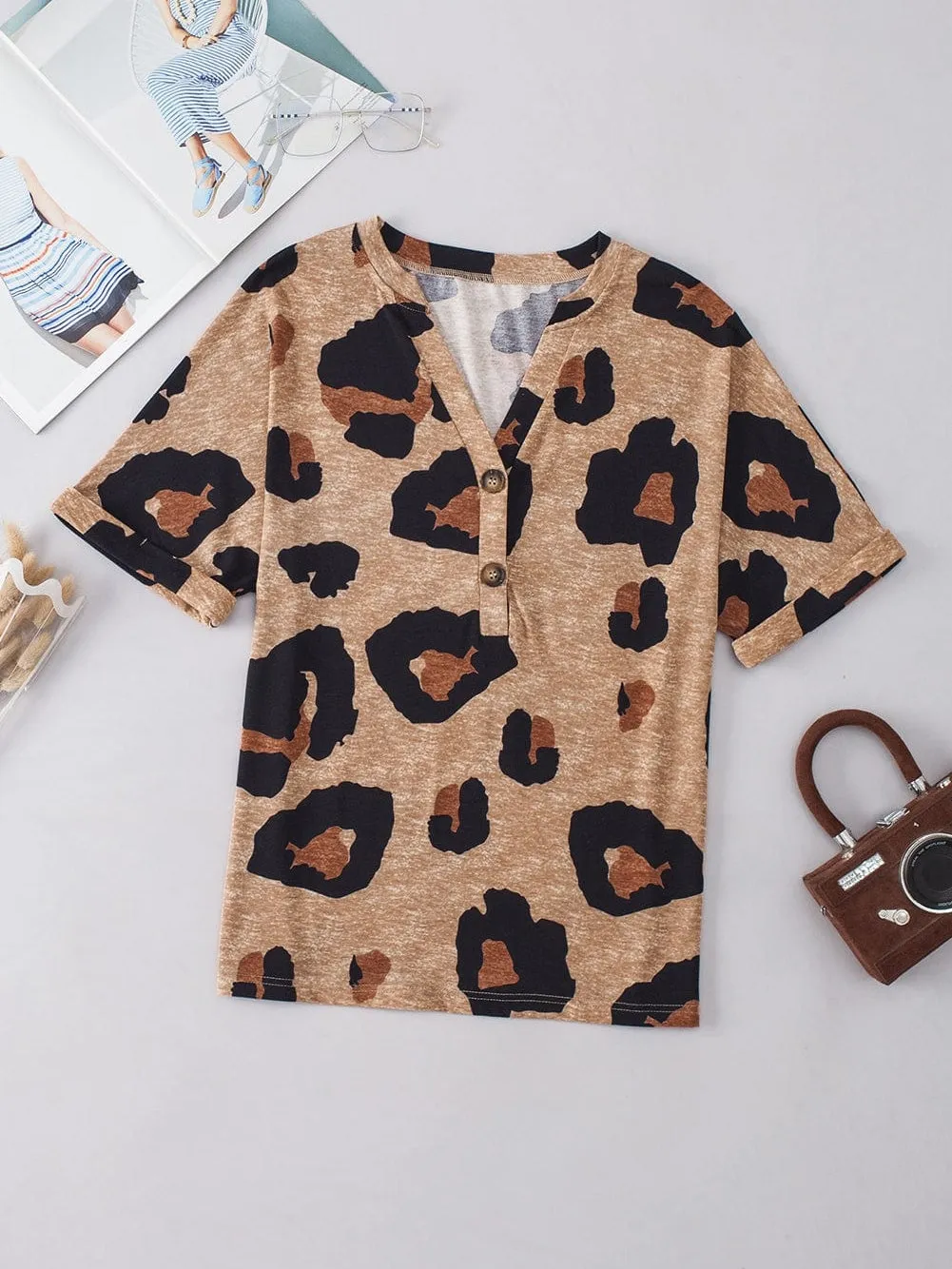 Brown Leopard Print Casual Top