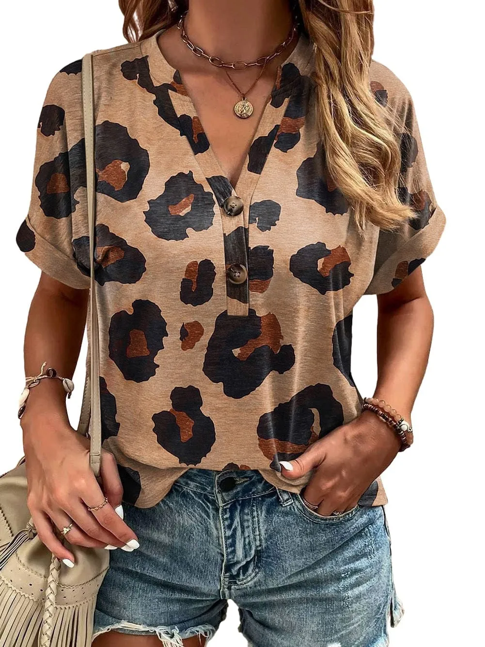 Brown Leopard Print Casual Top