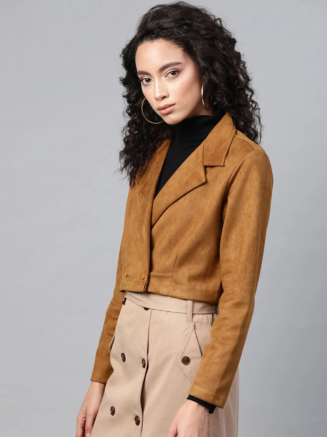 Brown Suede Crop Blazer