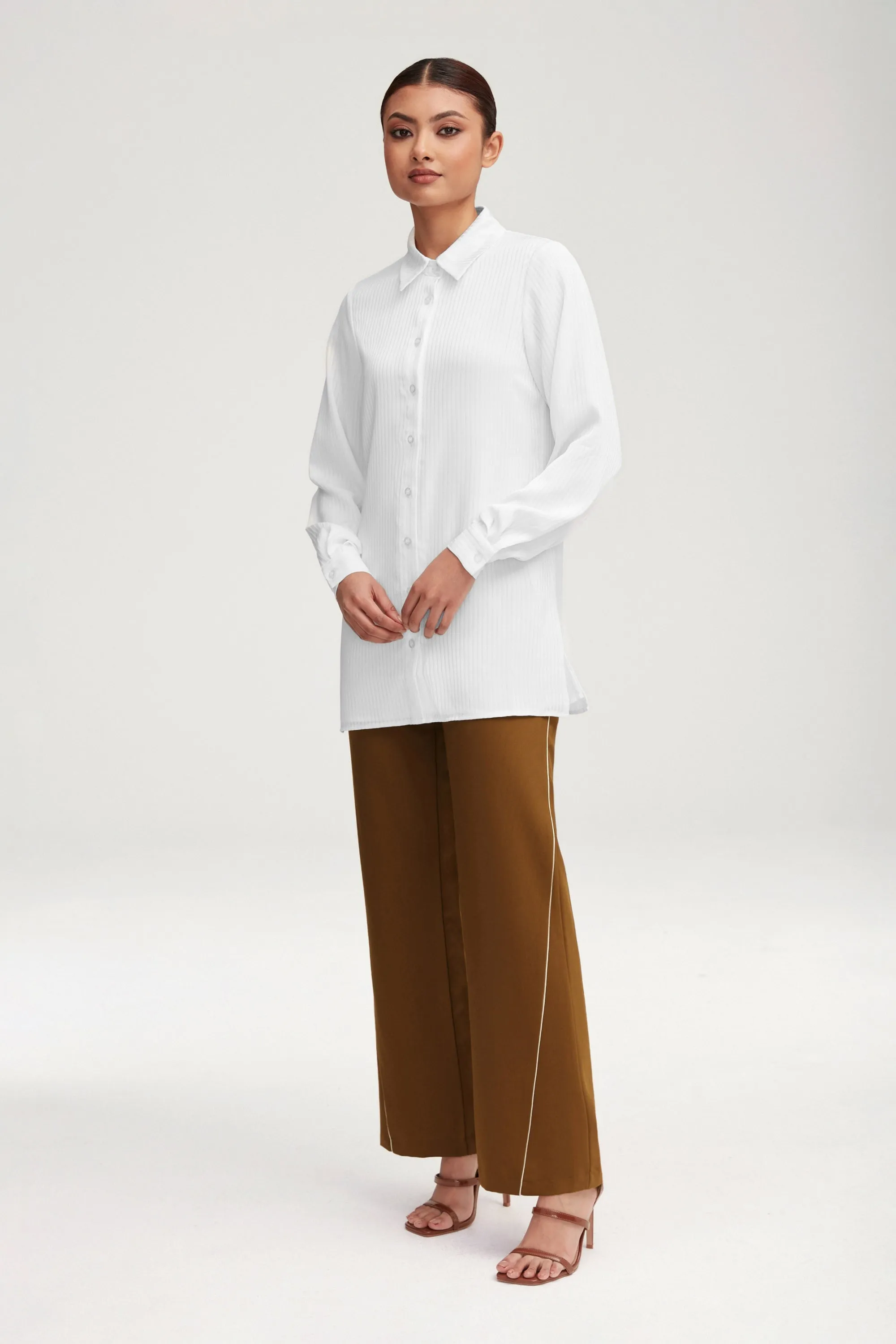 Brown Wide Leg Piping Detail Pants