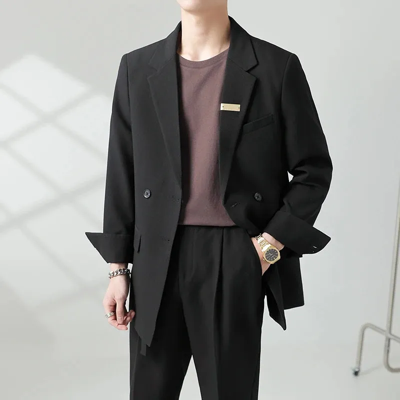 Business Men's Casial Suit Coat New Men's Slightly Loose Solid Color Blazers Korean Style Fashion Simple Versatile 9C856