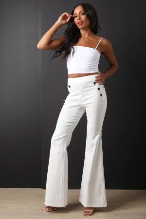 Button Accent High Waisted Flared Pants