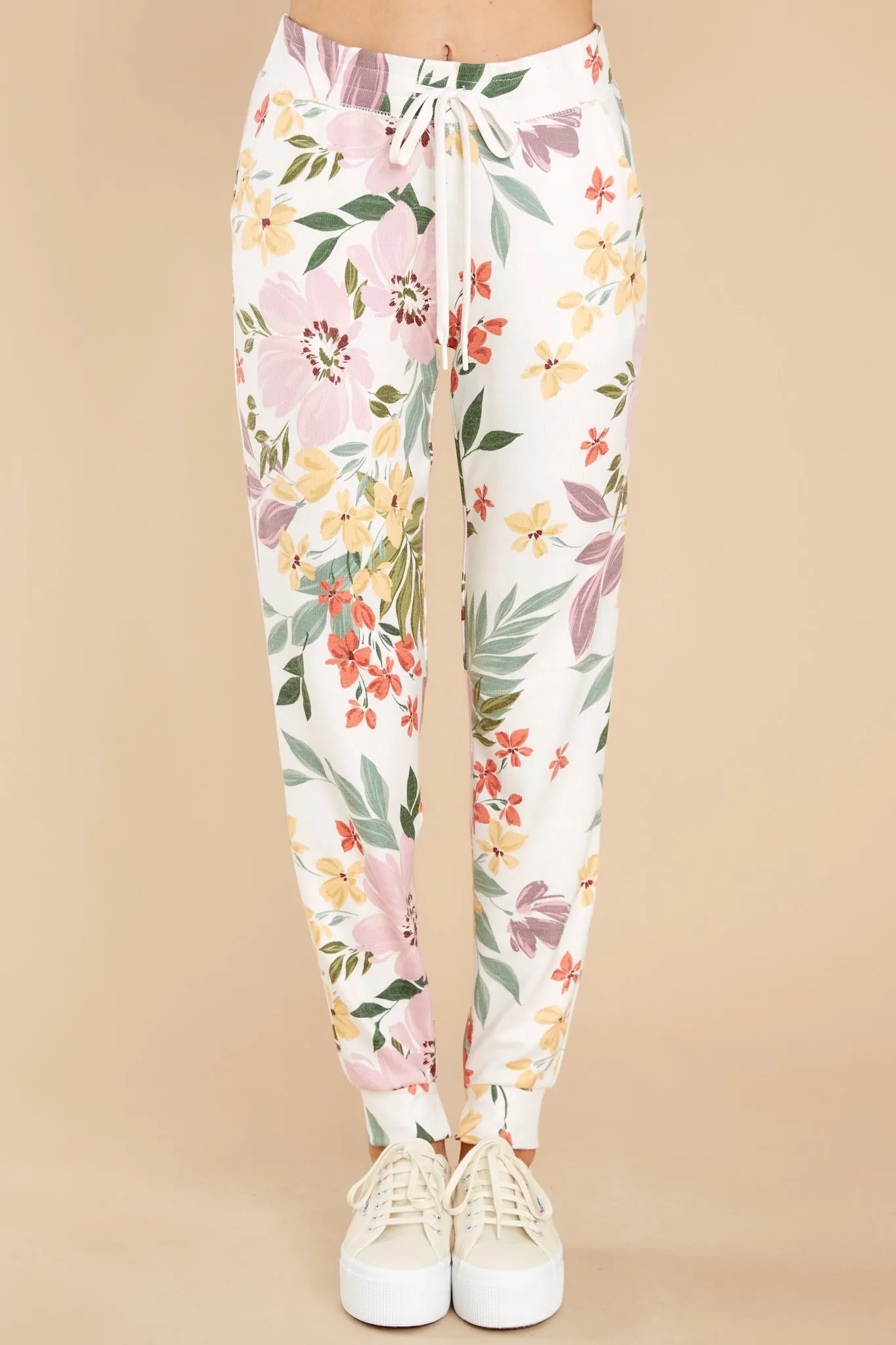 Carefree Living Ivory Multi Floral Joggers