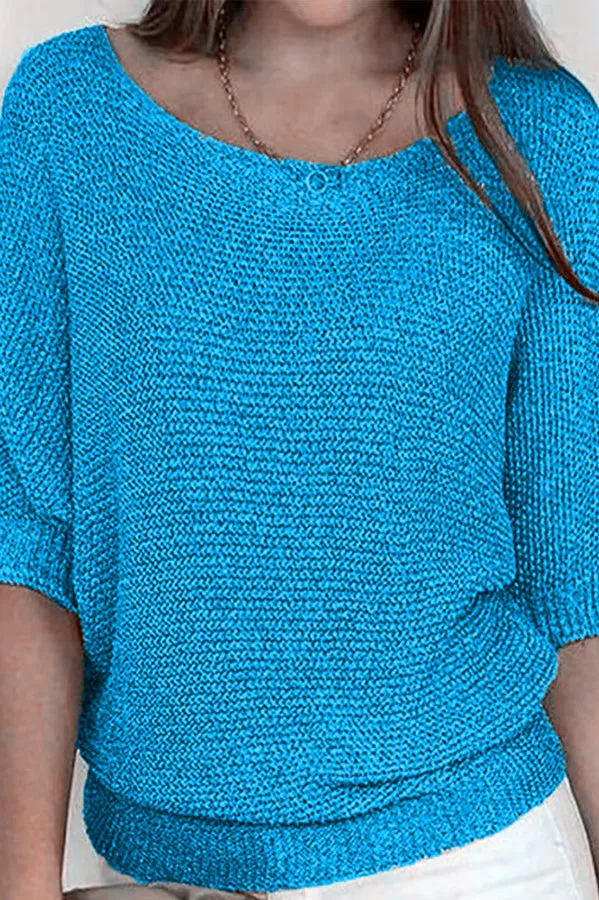 Crew Neck Knitted Half Sleeve Sweater