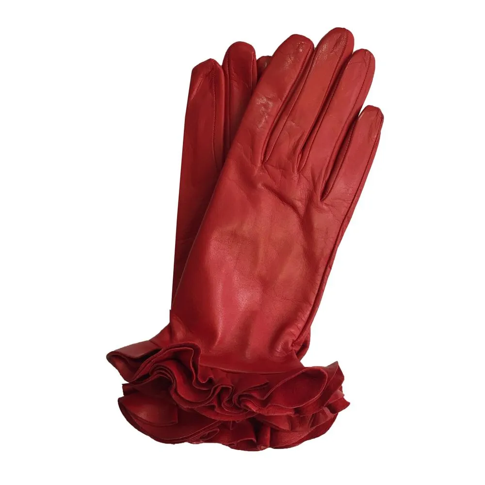 Danielle 2 - Women's Silk Lined Leather Gloves with Ruffle