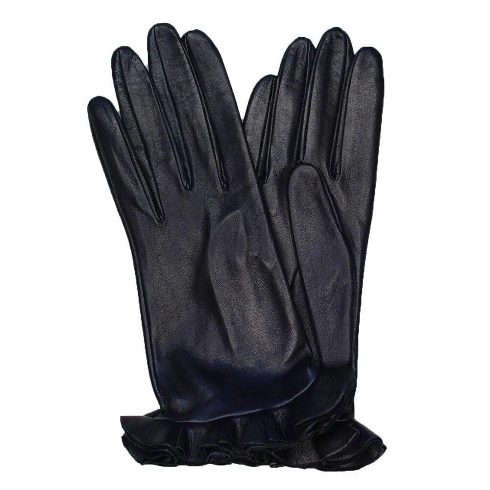 Danielle 2 - Women's Silk Lined Leather Gloves with Ruffle