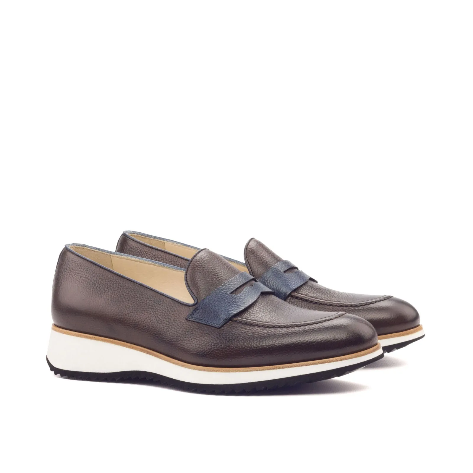 DapperFam Luciano in Dark Brown / Navy Men's Italian Full Grain Leather Loafer