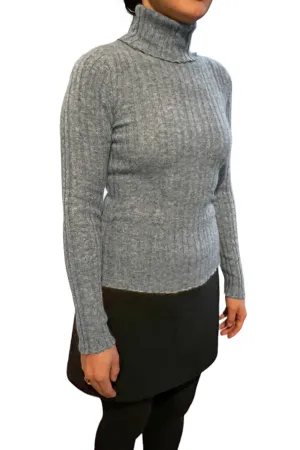 Grey cashmere roll neck jumper - Ribbed