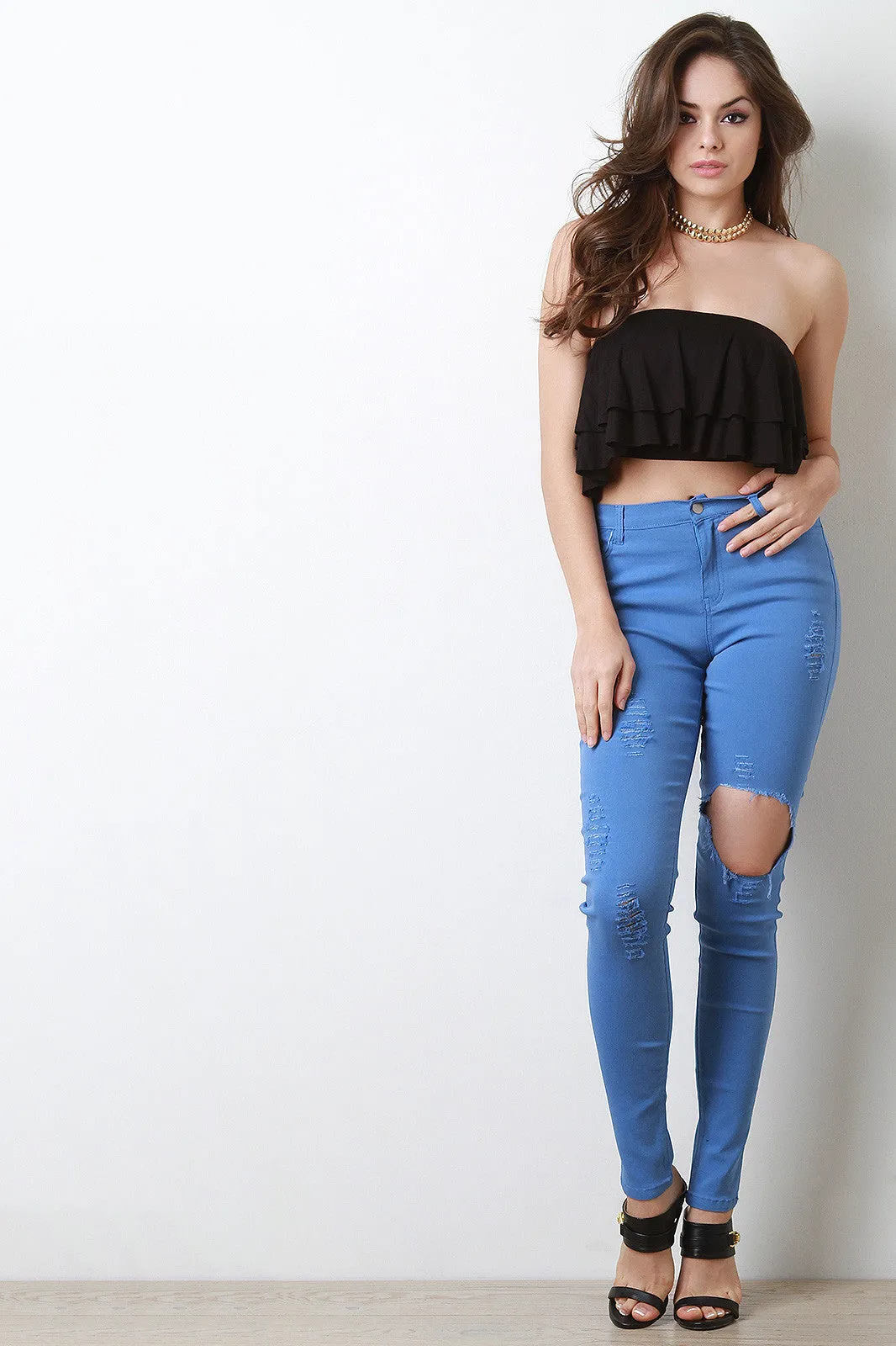 High Waist Ripped Stretchy Skinny Jeans