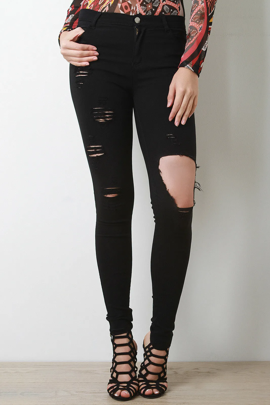 High Waist Ripped Stretchy Skinny Jeans