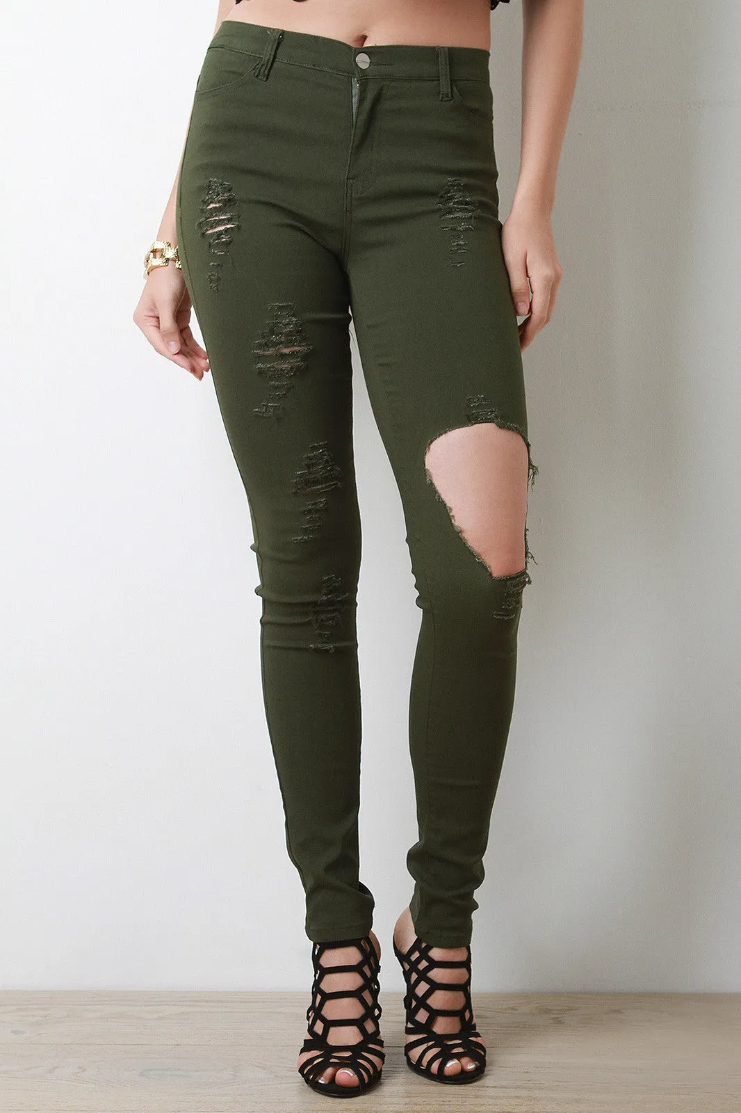 High Waist Ripped Stretchy Skinny Jeans