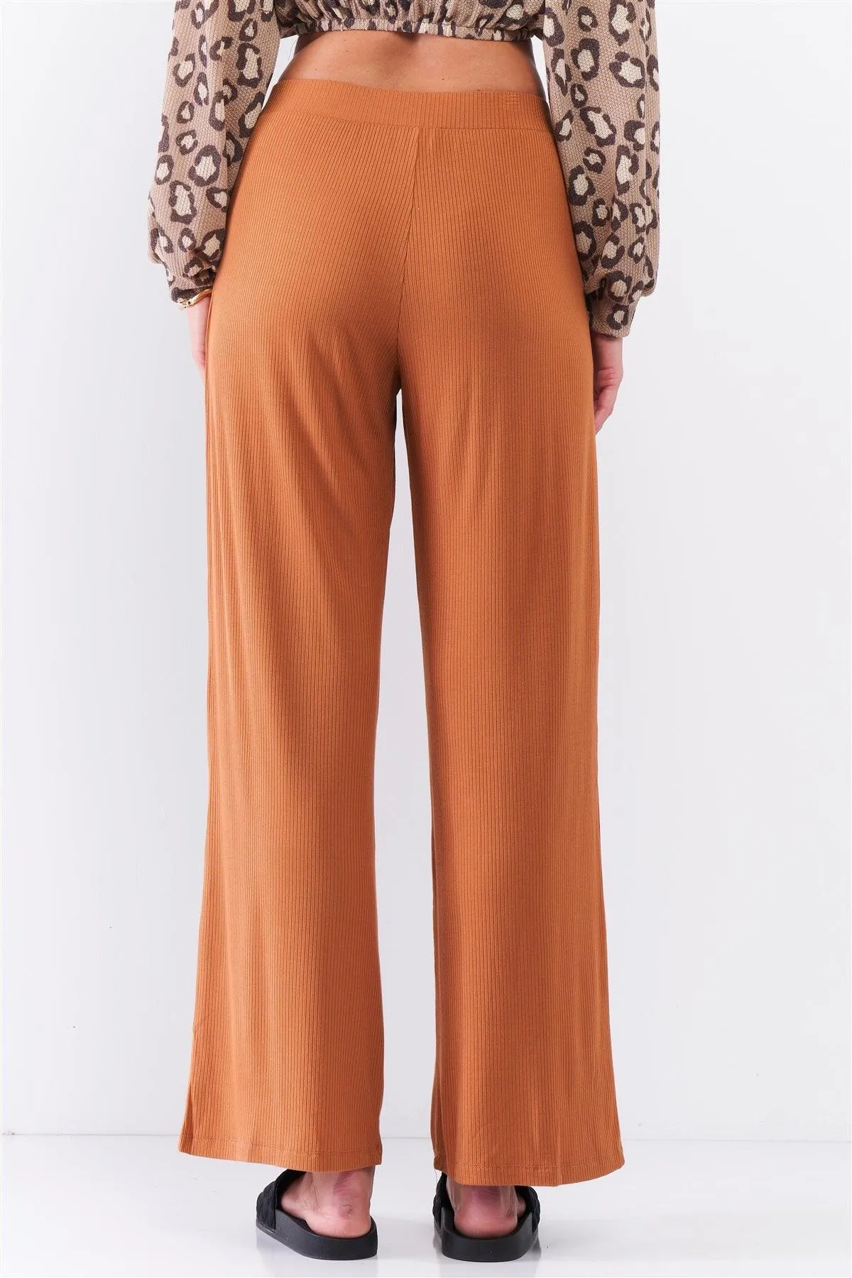 Honey Gold Ribbed Mid-Rise Wide Leg Pants /2-3-1