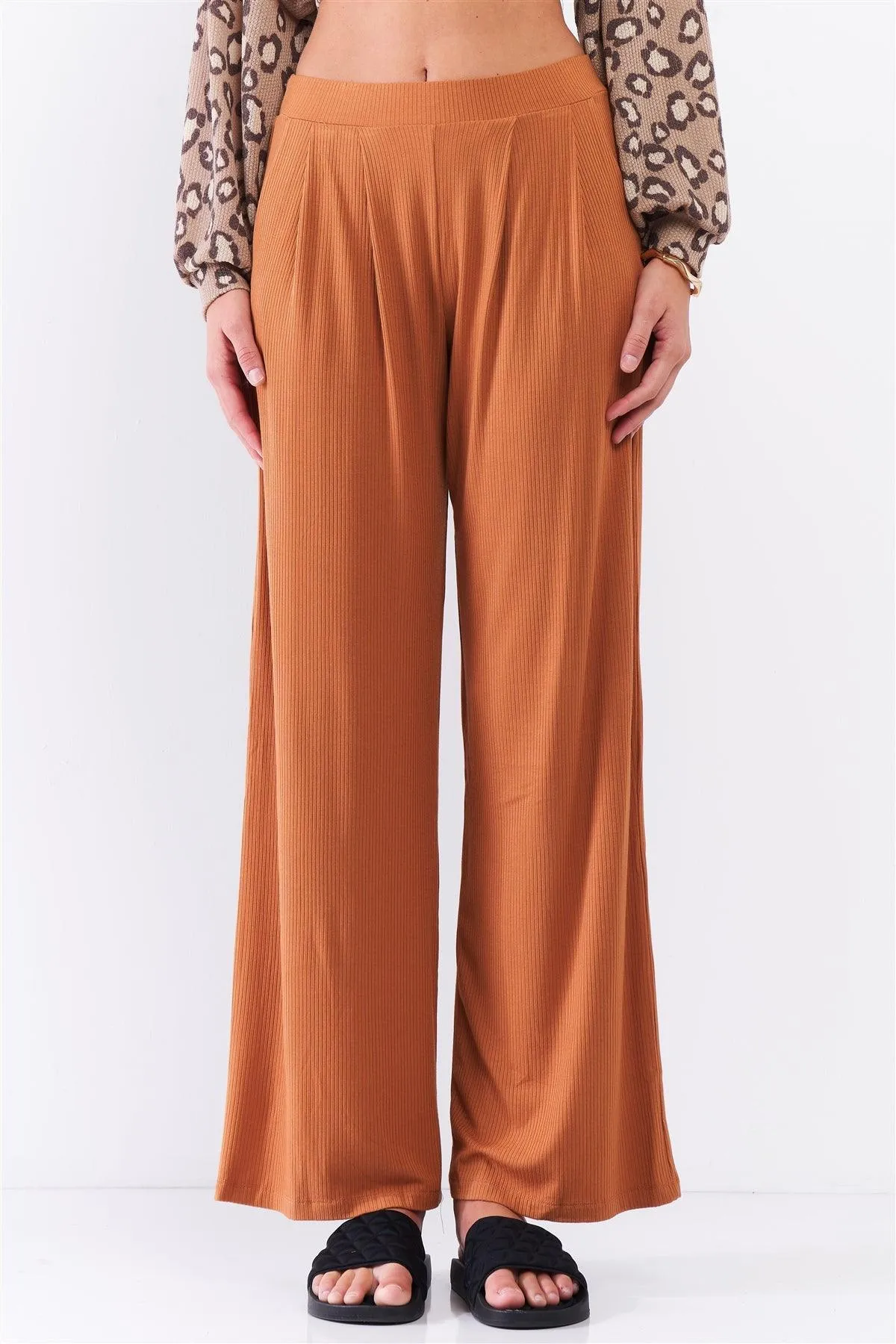 Honey Gold Ribbed Mid-Rise Wide Leg Pants /2-3-1