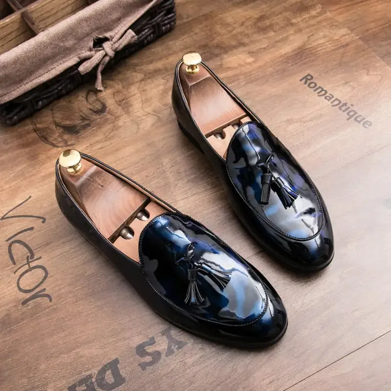 Luxurious Italian Glossy Leather Loafers - Premium Quality, Elegant Design