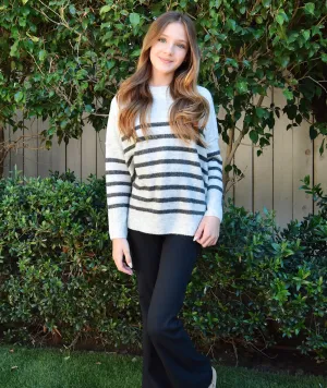 Katie J NYC Girls Grey Striped Nellie Sweater