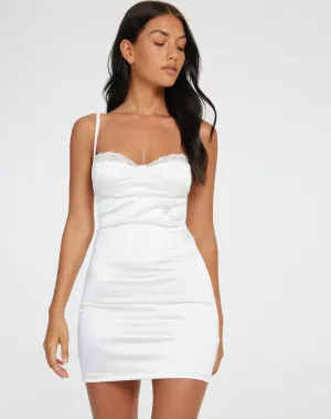 Lesty Mini Dress in White with White Lace