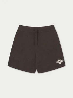 LIGHTWEIGHT FLUFFY KNIT EMBLEM SHORTS - BROWN