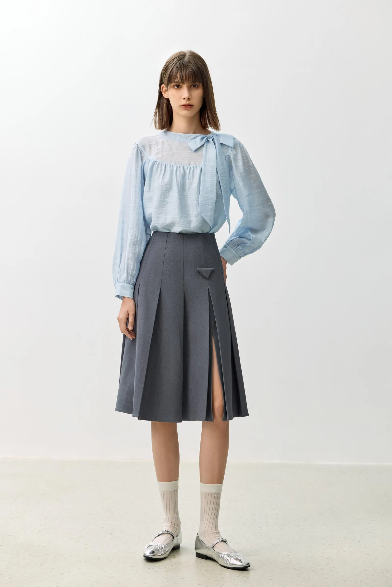 LILY Grey Pleated Skirt