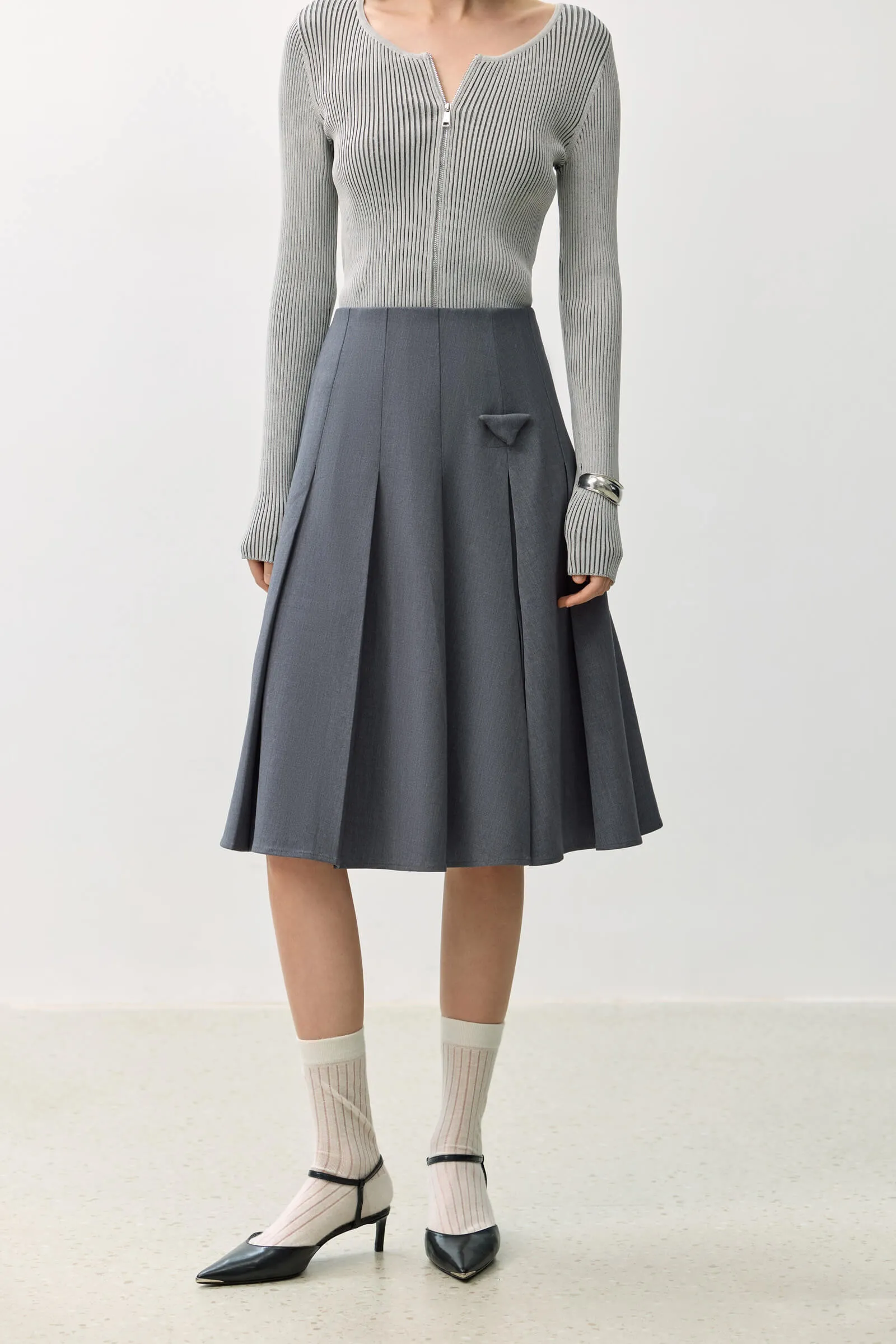 LILY Grey Pleated Skirt