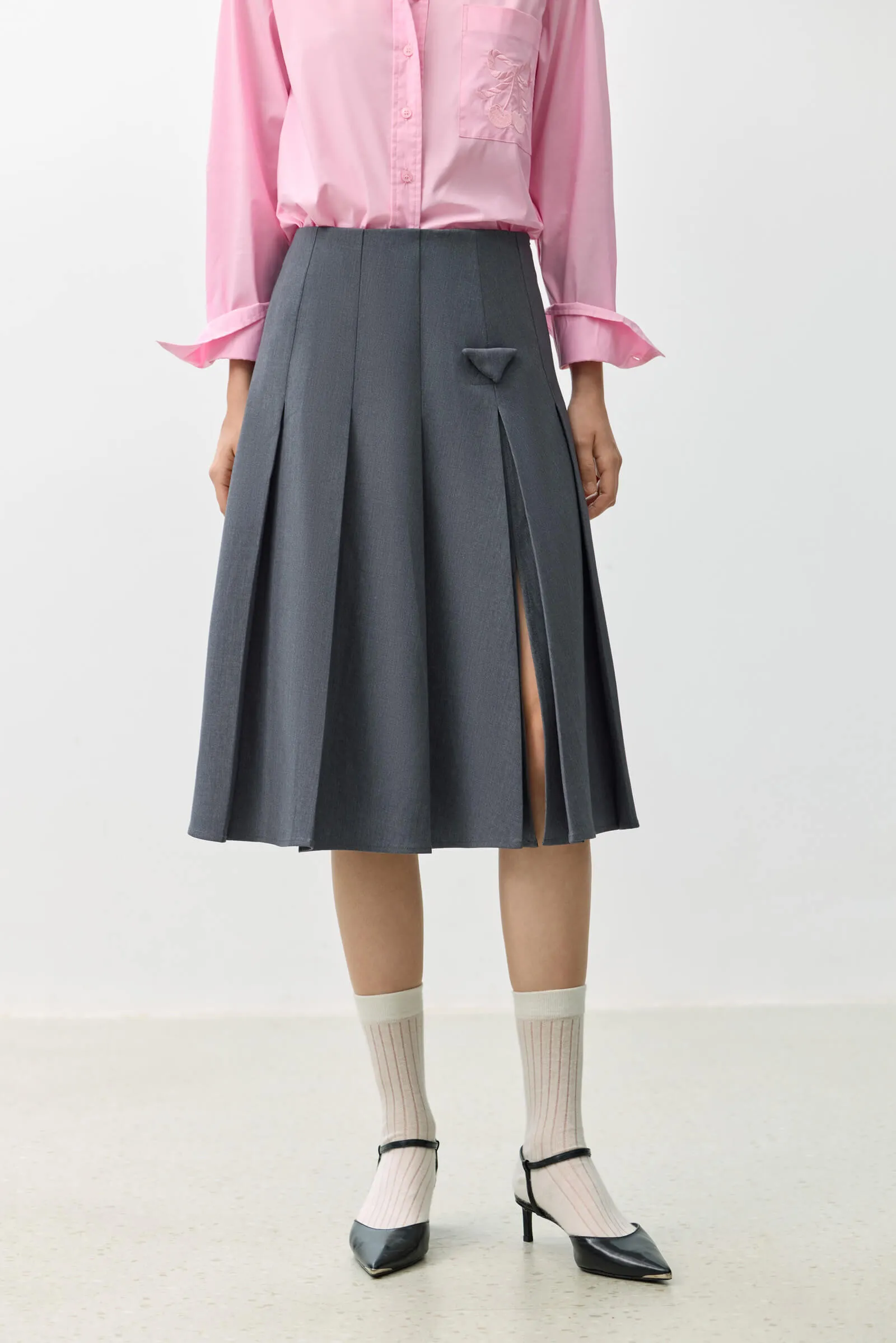 LILY Grey Pleated Skirt