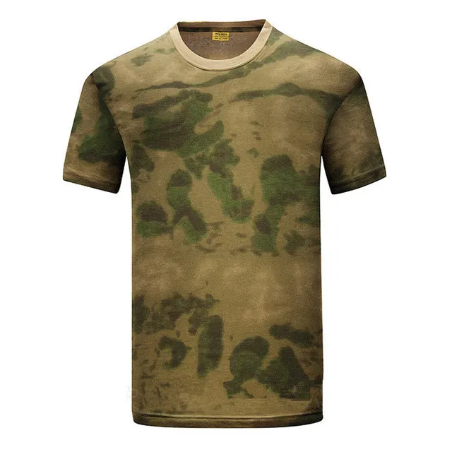 MEGE Summer Cotton T-shirt, Men Military Dry Camo Camp Tees, Camouflage Breathable Tactical  Army Trainning Combat T Shirt