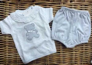 Popys Grey/White Teddy Jam Pants Set 00m