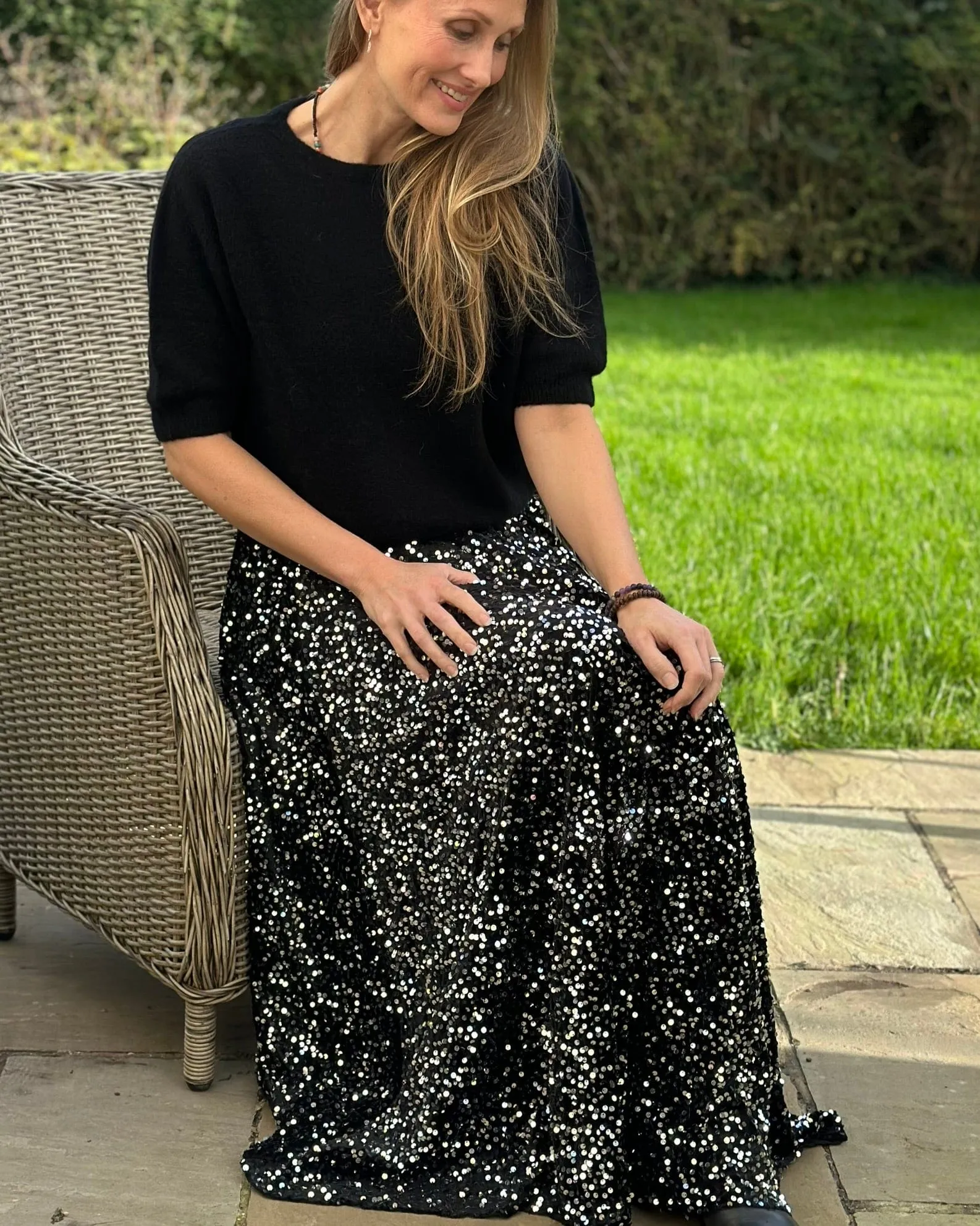 Sequin & Velvet Skirt - Black/Silver