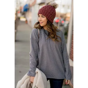 Stripe Side Slit Long Sleeve Tee