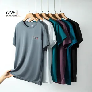 Summer Ice Silk T-shirt Men's Cold Short Sleeve O-neck Stretch Quick-drying Breathable Sports Shirt T Shirt Men