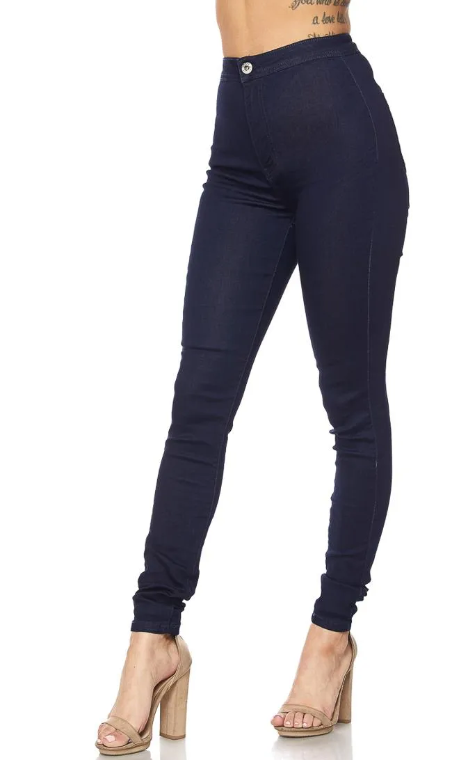 Super High Waisted Stretchy Skinny Jeans - Navy Blue Denim