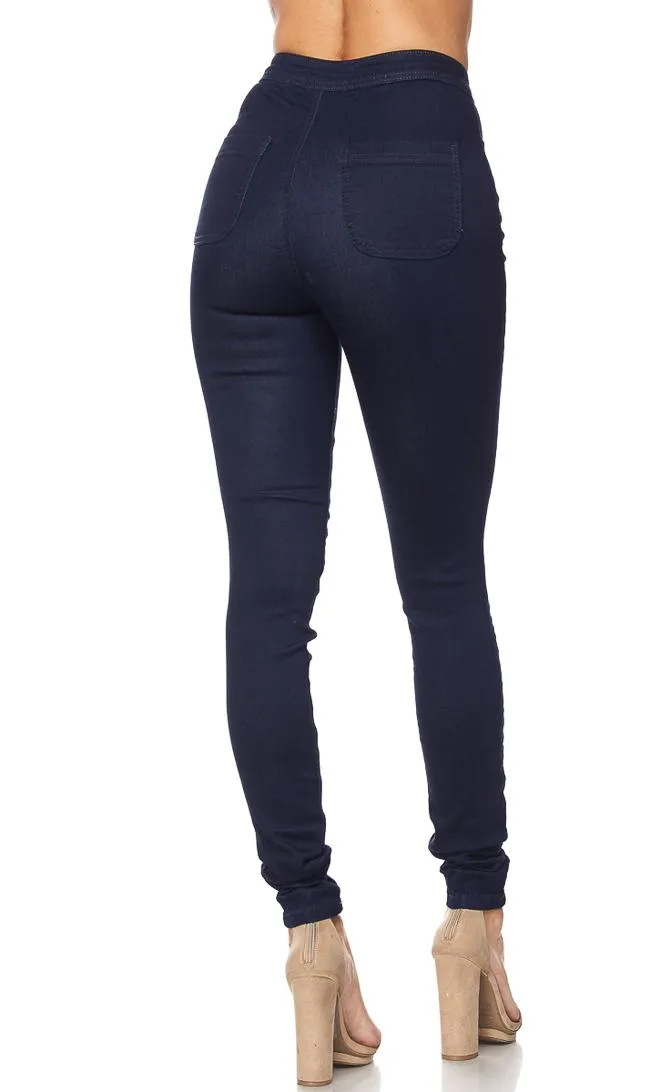 Super High Waisted Stretchy Skinny Jeans - Navy Blue Denim