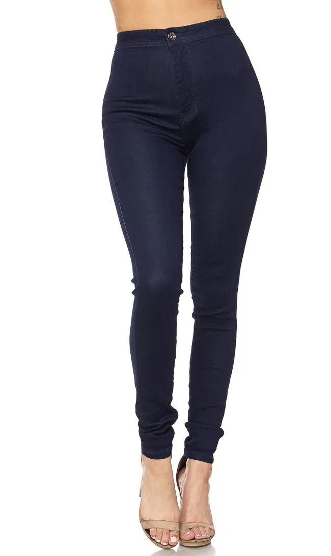 Super High Waisted Stretchy Skinny Jeans - Navy Blue Denim