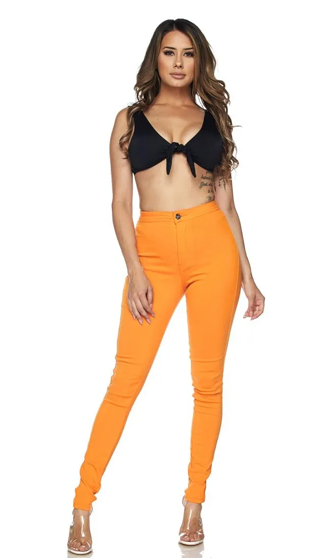 Super High Waisted Stretchy Skinny Jeans - Orange