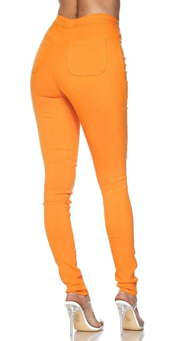 Super High Waisted Stretchy Skinny Jeans - Orange