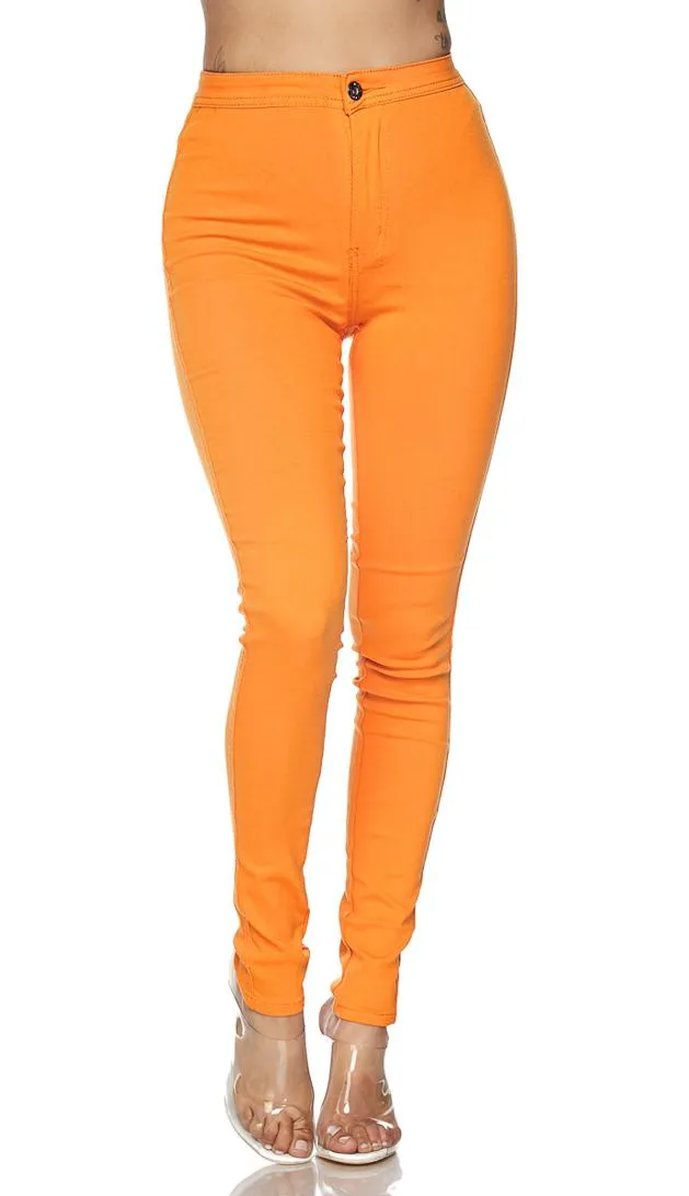 Super High Waisted Stretchy Skinny Jeans - Orange