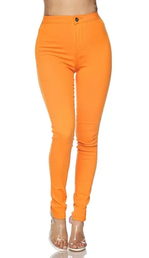 Super High Waisted Stretchy Skinny Jeans - Orange