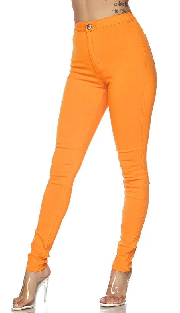 Super High Waisted Stretchy Skinny Jeans - Orange