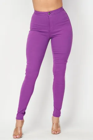 Super High Waisted Stretchy Skinny Jeans - Purple