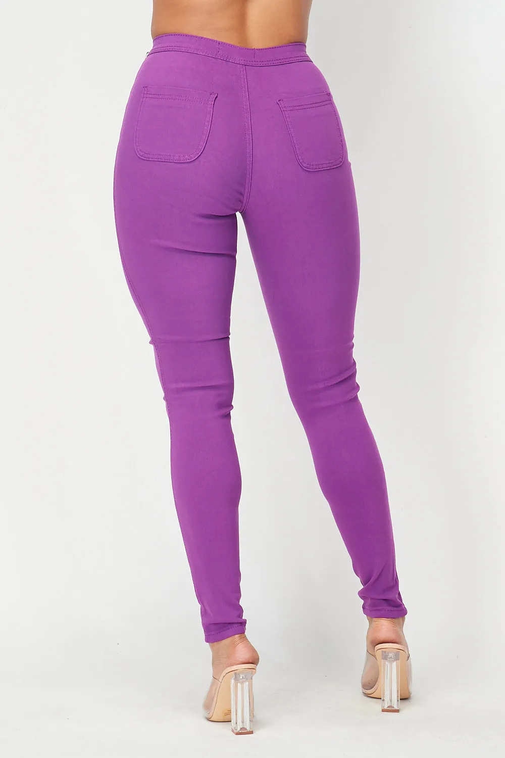 Super High Waisted Stretchy Skinny Jeans - Purple