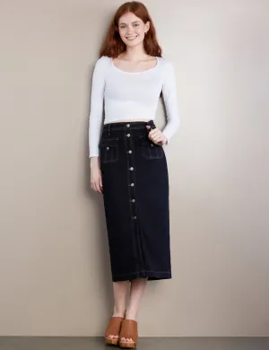 Tab Pocket Button Front Skirt