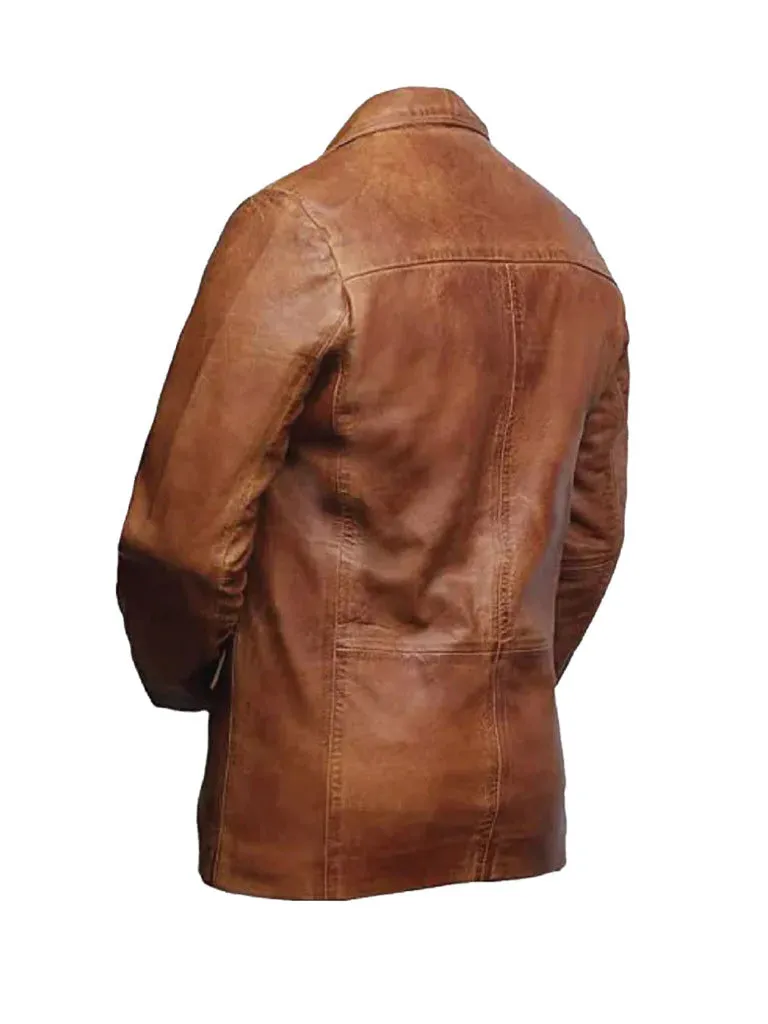 Tan Brown Casual Leather Blazer