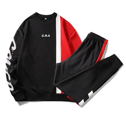 Tracksuit Style Sweatsuit - Black-Red