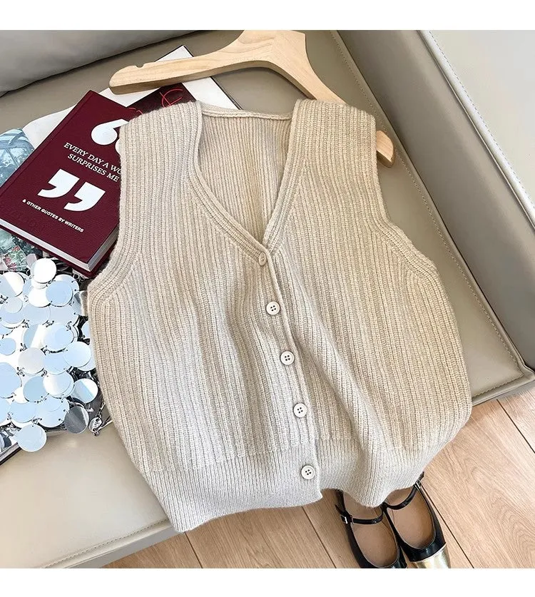 V-neck knitted vest women's new sweater vest jacket     S5021