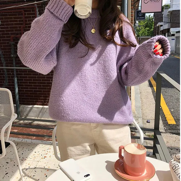 Vintage Pullover Thickened Autumn and Winter Loose Knitted Sweater     S4947