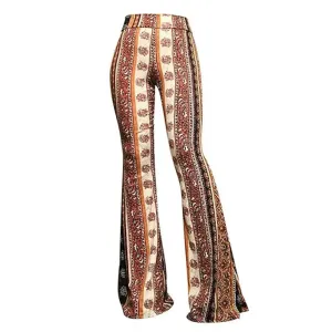 Women's Stretchy Boho Style High Waisted Flared Pants | Perfect for Casual Days